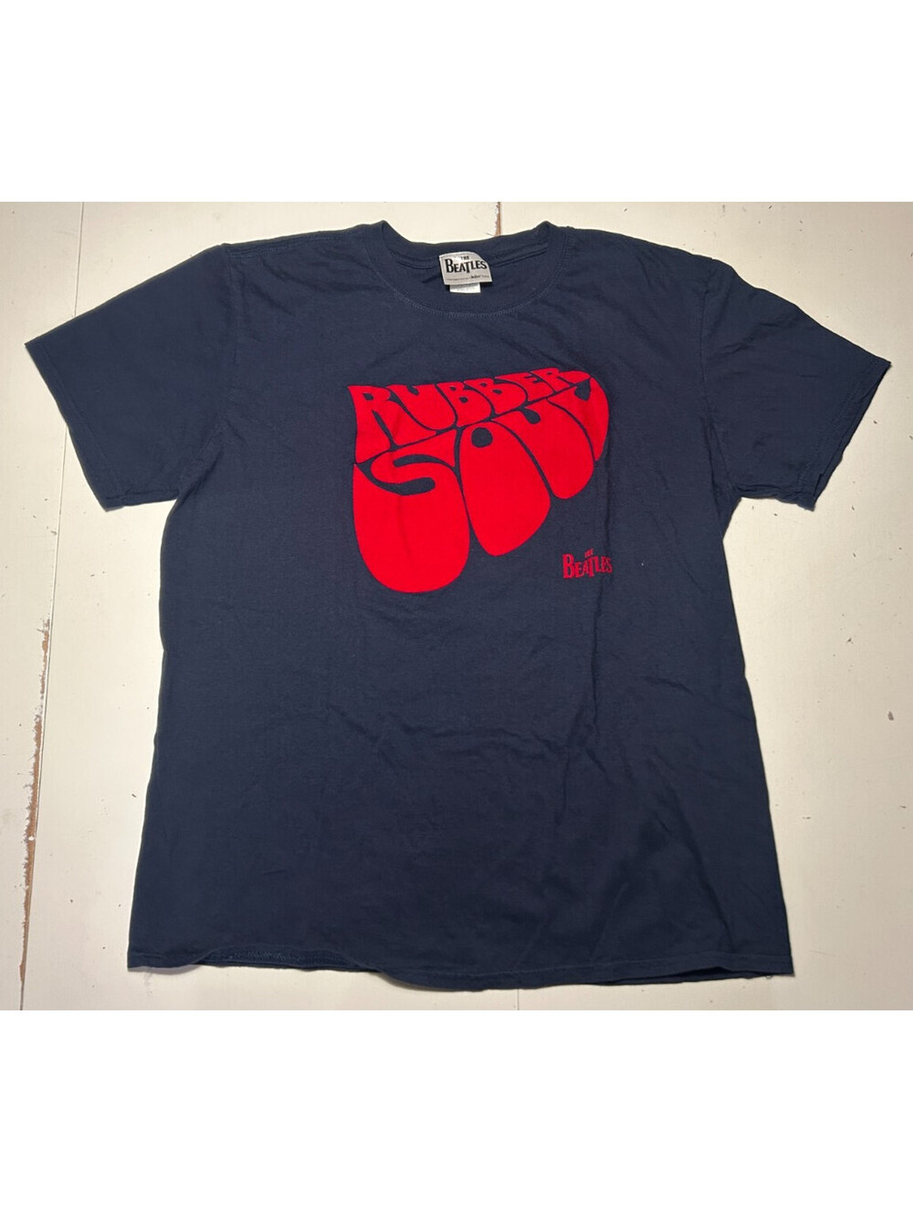 The Beatles T Shirt Mens Large Navy -  Red Velour Rubber Soul Size L